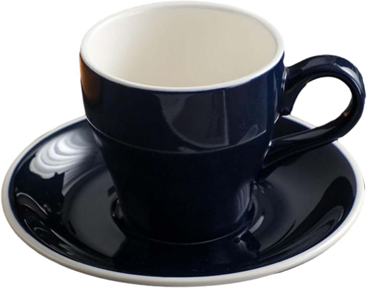 180ml Latte Ceramic Coffee Cup Set Thickened Glazed Latte Cup-Navy blue 180ml